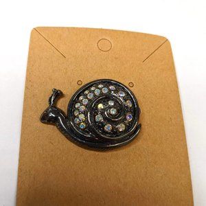 Aurora Borealis Rhinestone & Black metal Snail Pin